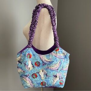 Sun N Sand Anne Ormsby Canvas Tote Bag Purse Dolphins Playing Sequins Like New